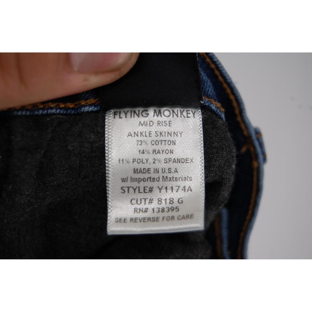Flying Monkey Jeans Womens 27 Blue Mid Rise Ankle Skinny Distressed‎ Stretch - Picture 11 of 15